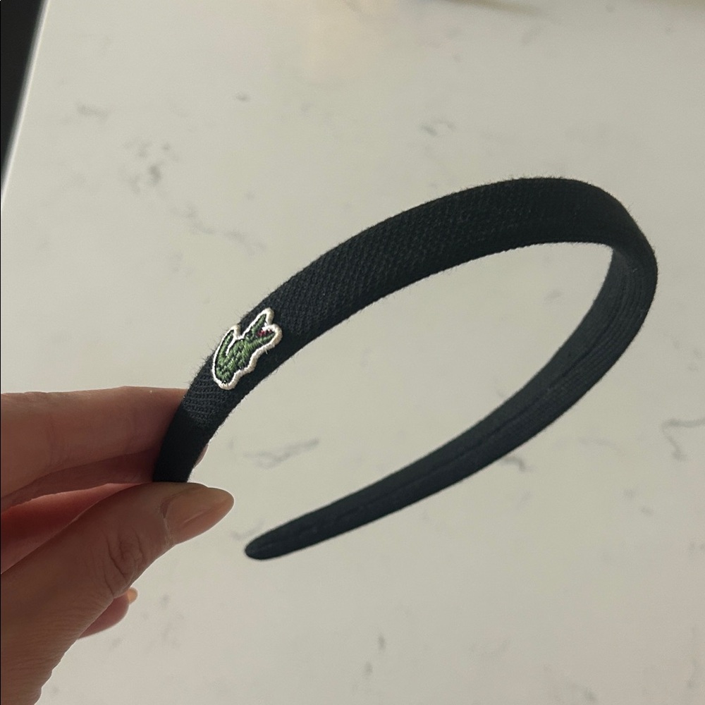 Lacoste Black Headband with Green Crocodile Patch